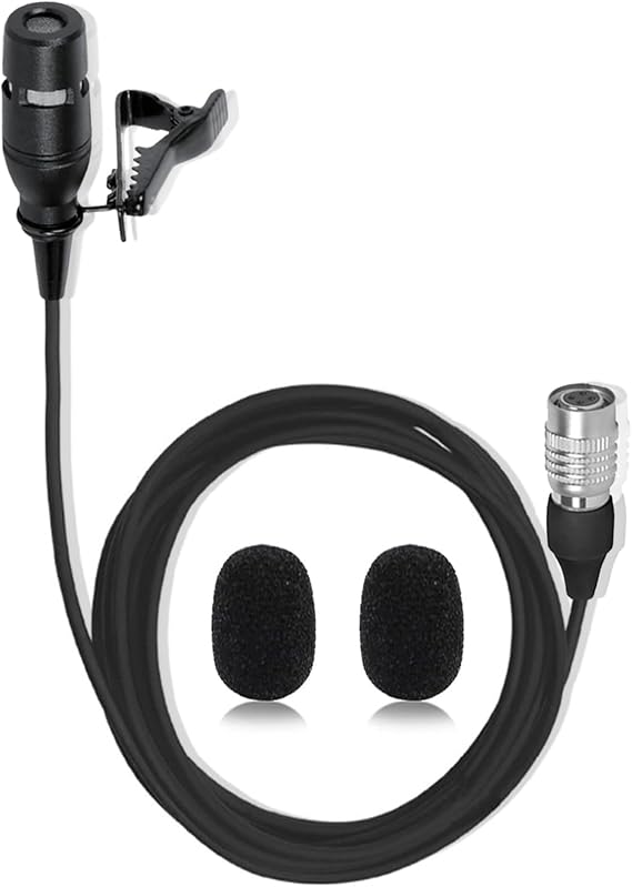 Black Lapel Lavalier Microphone Unidirectional Condenser Super Cardioid Mic Compatible with Audio-Technica Wireless Bodypack Transmitter System with Hirose 4 Pin Plug