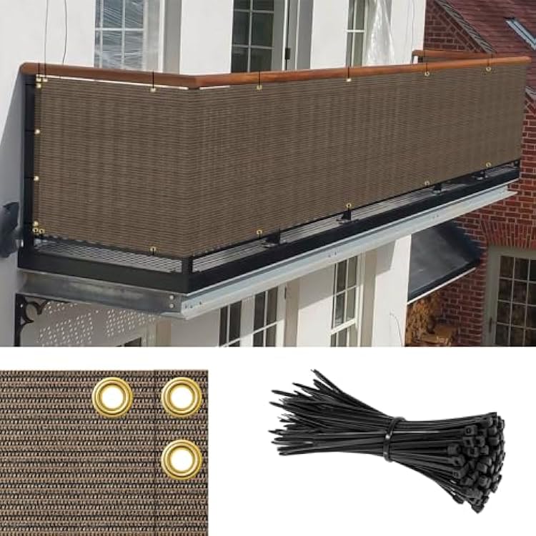 3x50 Brown Balcony Privacy Screen Fence Outdoor Patio Mesh Shade Net Cover, UV Protection Shade Cloth Temporary Fencing for Apartment Railing Porch Deck