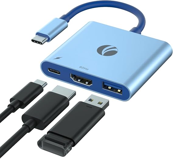 VCOM USB-C to HDMI Adapter, 3-in-1 4K@60Hz HDMI Adapter with 100W PD Charging & 5Gbps USB 3.0 Port, USB Hub Multiport for MacBook, iPad, iPhone 16 Pro/16 Pro Max, Samsung S24/23, Chromebook