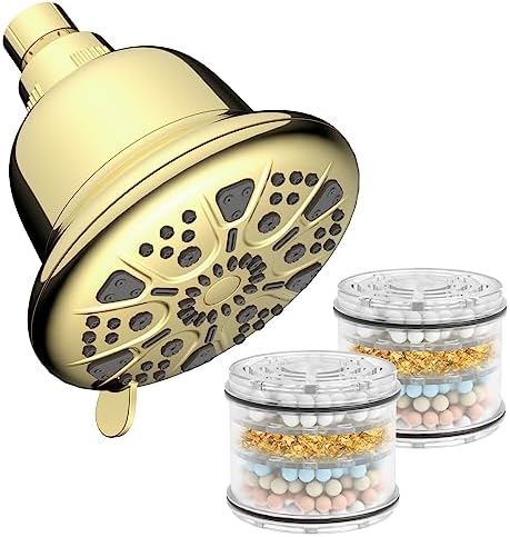 MakeFit Filtered Shower Head Gold Bundle with 2-PACK Shower Filter Replacement Cartridge