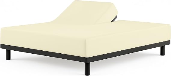 Cottingon 1 Piece Top Split King Fitted Sheet Only for Adjustable beds, Premium 100% Egyptian Cotton, 34 Inches Half Split Flex Head Bottom Sheet for Sleep Number Beds 16" Deep Mattress, Ivory