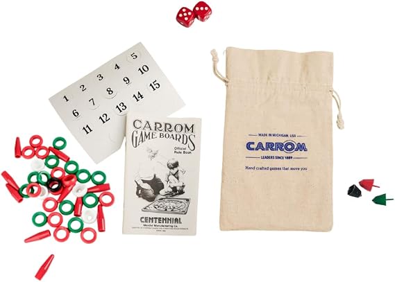 Carrom Board Equipment Set Includes 44 Playing Pieces, Instruction Manual and Carrying Case Extra Accessories for Board Games for Adults & Children Durable Sports Board Game Accessories