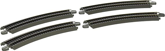 Bachmann Trains - Snap-Fit E-Z TRACK 15 RADIUS CURVED TRACK (4/card) - NICKEL SILVER Rail With Gray Roadbed - HO Scale