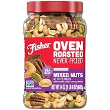Fisher Oven Roasted Never Fried Mixed Nuts with Peanuts, 24 Ounces (Pack of 1), Peanuts, Almonds, Cashews, Pistachios, Pecans, Trail Mix, Healthy Snacks for Adults, Made With Sea Salt, No Added Oils
