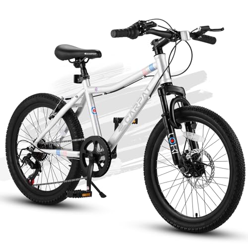 20 Inch Kids Bike, Boys Girls Mountain Bike Ages 8-12, 7 Speed Teenager Children Kids Bicycles, Front Suspension Disc Brake Rear V-Brake, High Steel Frame
