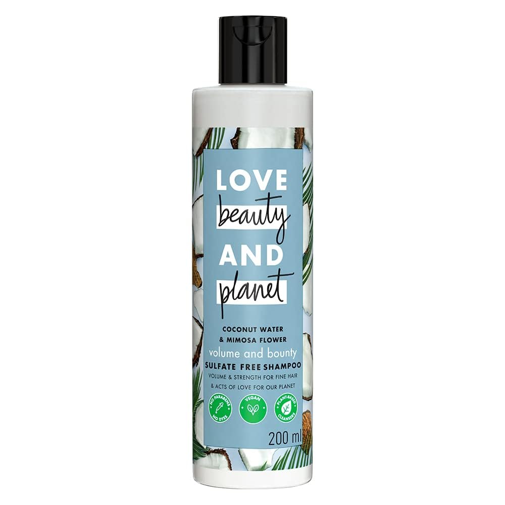 Loves Beauty & Planet Coconut Water and Mimosa Flower Sulfate Free Volume and Bounty Shampoo | No Parabens | No Dyes | 100% Organic Coconut Oil | 200ml