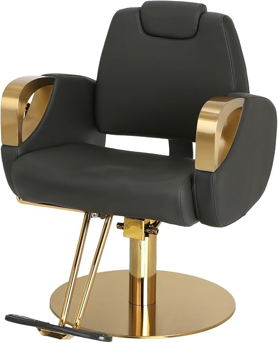 Buy-Rite Venus Gold Multi Purpose Reclining Salon Styling Chair | Durable Vinyl, Brushed Gold Hydraulic Base, Adjustable Headrest, Reclines For Styling, Shampooing, Waxing And Makeup