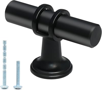 10 Pack Matte Black Cabinet Pulls T Bar, Single Hole Knobs for Kitchen Bathroom Cupboard, Pull Handles for Dresser Drawer