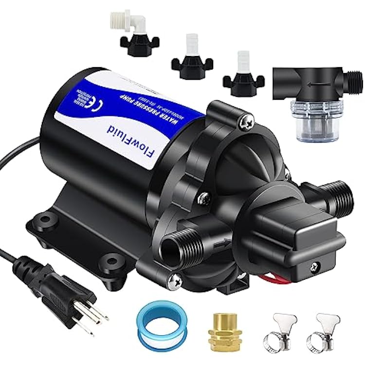 Water Pressure Booster Diaphragm Pump 110V AC for House,45PSI 4GPM Fresh Water Transfer Pump with Plug,On Demand Self-Priming Water Pump with Filter for RV Bathroom Kitchen Irrigation Spray