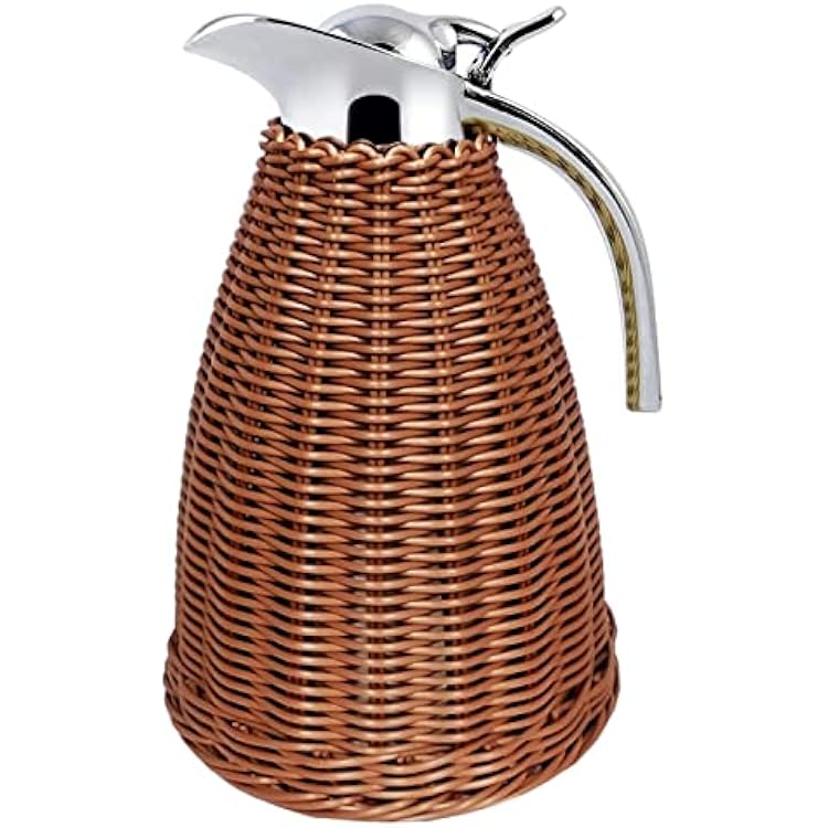 Stainless Steel Coffee Thermal Carafe,Woven Rattan Body,51oz1.5l6.5 Cups Double Walled Coffee Carafe,Insulated Coffee Carafe 12-Hour Heat And 24-Hour Cold Retention6.4Wx10.3H, Brown