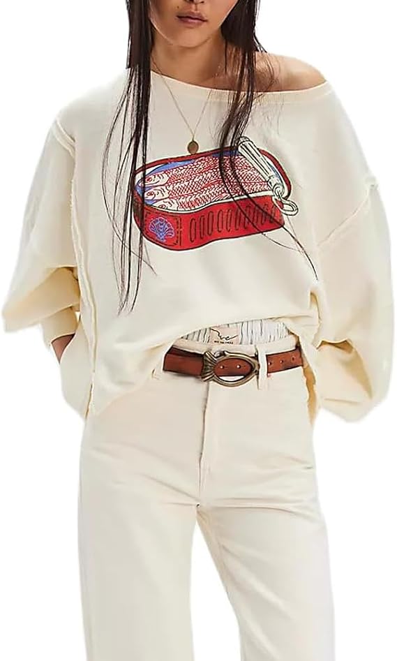Amiblvowa Oversized Graphic Sweatshirt for Women Y2k Long Sleeve Drop Shoulder Crewneck Shirt Tops Vintage Sweater Jacket