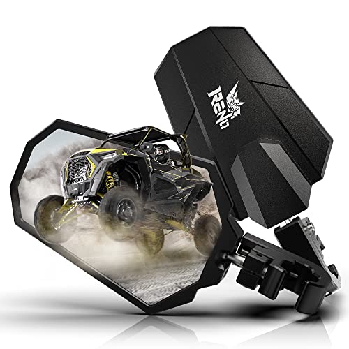 RENO UTV Side Mirrors, Fits 1.25-2 Roll Bar Cage CNC Aluminum Rear View Mirror Heavy-Duty Adjustable Bracket Compatible with Off-Road UTV RZR Ranger XP SXS MTV ATV Maverick 2 Pack