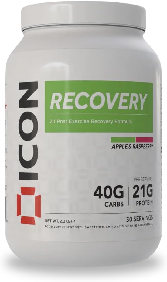 ICON Nutrition Recovery Post Workout Protein Powder – Apple & Raspberry, Muscle Recovery, Whey Protein Supplements, Carbohydrates, Glutamine, Leucine and Vitamin C, D & E – 2.3kg (30 Servings)