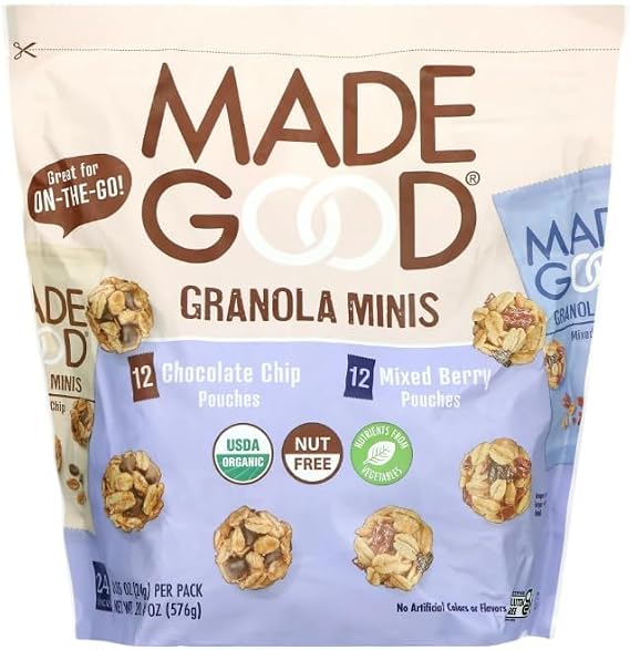 Made Really Good Granola Minis, Chocolate Chip and Mixed Berry, 24 Pouches, USDA Organic, Nut Free