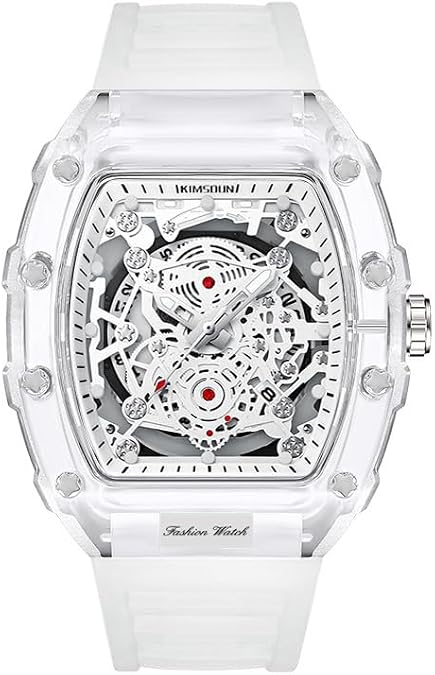 GORBEN Watch Wristwatch for Men Fashion Casual Cool Big Dial Watch Hollowed Transparent Analog Display Silicone Strap Calendar Quartz Waterproof Trend Male Wrist Watch