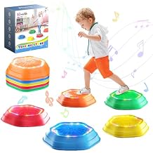 Holyton Light Up Stepping Stones for Kids, 5 Pack Sensory Balance Stepping Stones with Rechargeable Batteries, Non-Slip Toddler Stepping Stones for Ages 3-8, Indoor Outdoor Active Play, Red