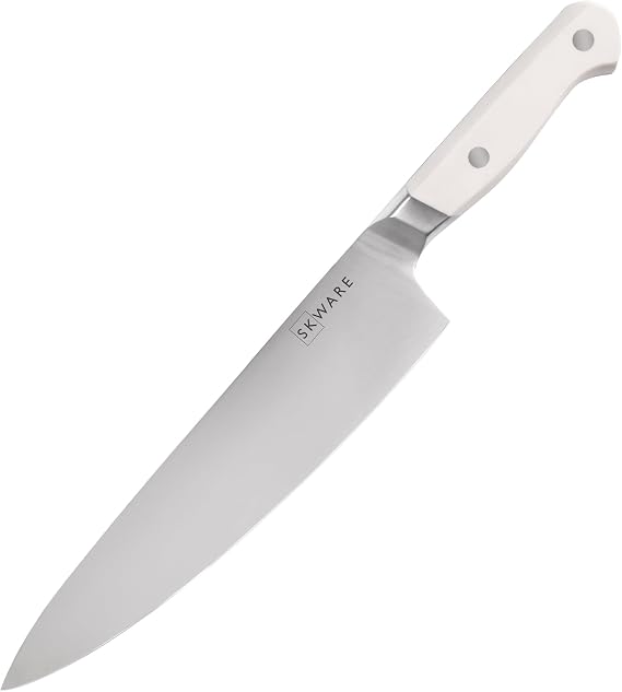 SKWARE 9 Inch Chef Knife, Heavy Duty Forged German Steel, White