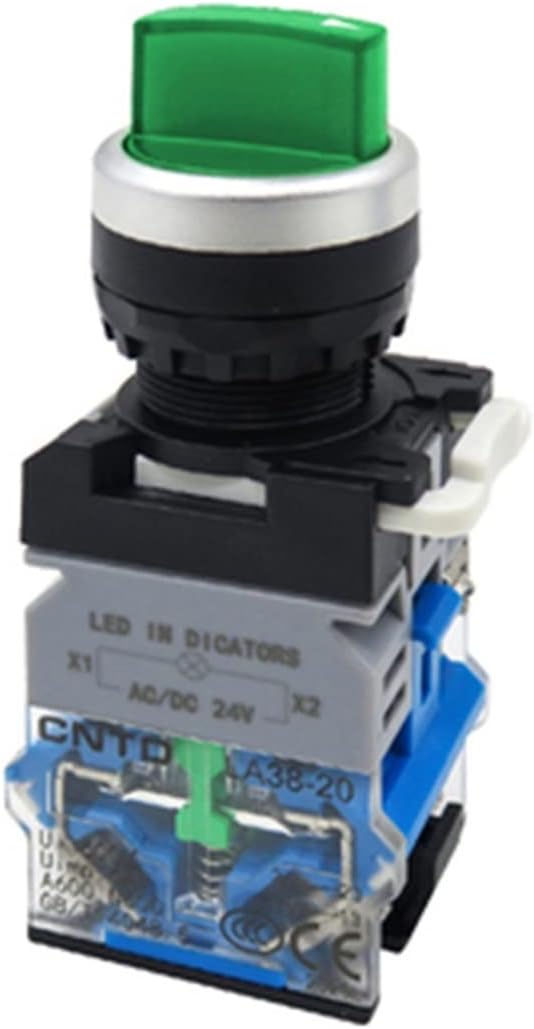 GUMMMY LA38 LED Selector Push Button Rotary Switch 2 3 Position Light self Lock 1NONC Illuminated Silver Contact 22mm LA38-11XD/21 (Color : Green 1NO1NC, Size : 2 Position-ACDC 12V)