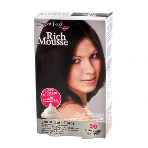 Foam Hair Color Rich Mousse Pure Black #20, Elegant Touch by PUR-est