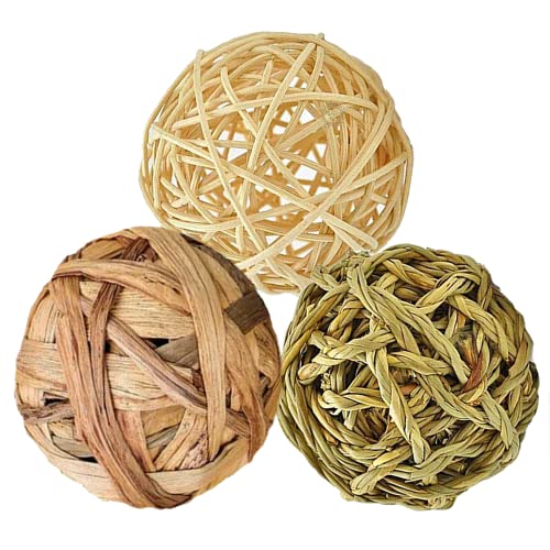 SunGrow Assorted Rabbit Chew Balls, Teething Activity Toy for Pocket Pets, Improves Dental Health, Environment Friendly, Stress Reliever Assorted, 3 Pcs