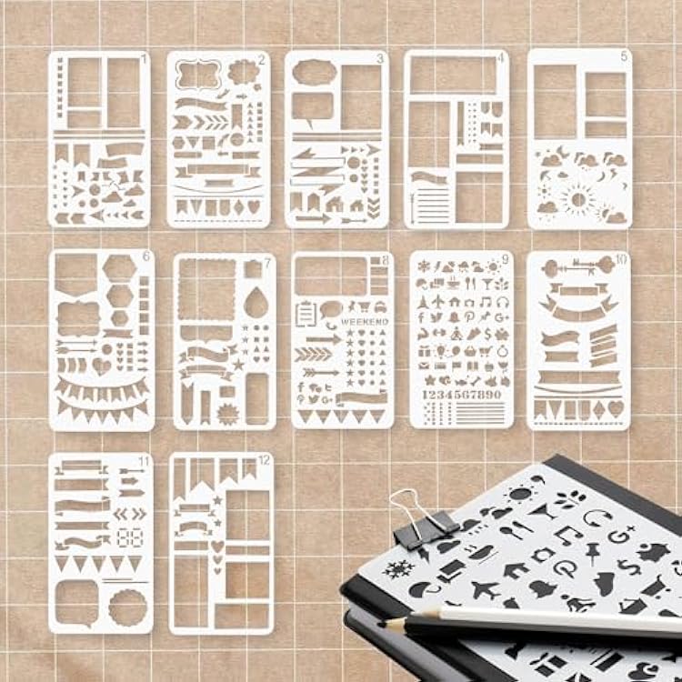 Flexible Record Template Set, 9 Pcs Reusable Planner Stencils Drafting Tools for Journal Planner, Calendar Making, Drawing Lines, Layout Tools for DIY Planning