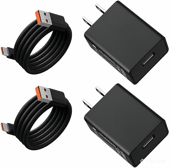 2-Pack 5V3A [Black] Power Adapter UL Certified(5 ft Type C Cable Included), USB Wall Charger Block Fast Charging Cube Brick Use for iPhone 15/16/17 Pro/Max/Plus