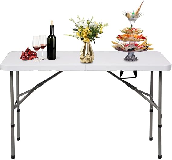 Table, 4ft Folding, Picnic, Indoor/Outdoor, Metal Frame, White