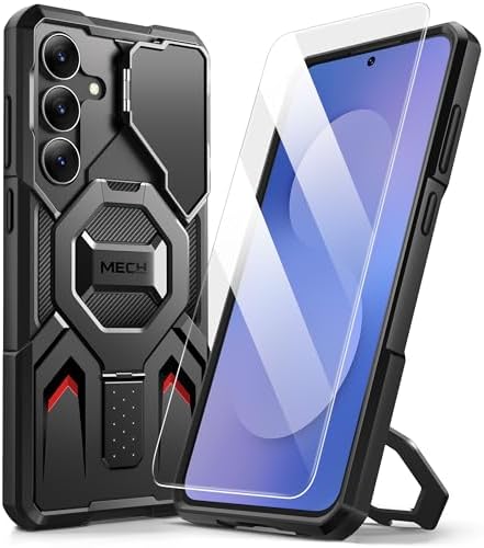TONGATE Magnetic for Samsung Galaxy S25 FE Case with Screen Protector, [Compatible with MagSafe][Camera Protective Cover][Military-Grade Protection] Ring Stand Phone Case for S25 FE 6.7, HD Black