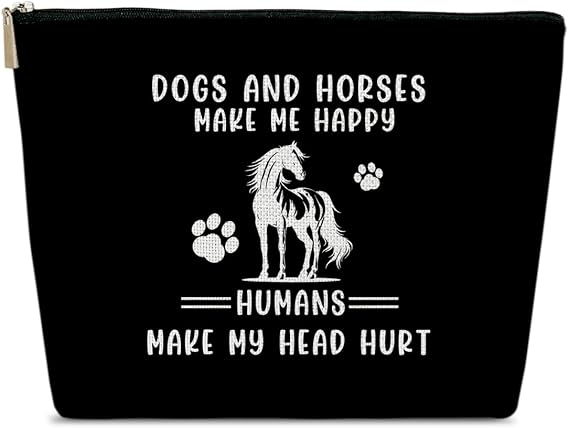 Horse Dogs Makeup Bag, Animal Lovers Gifts, Women Cosmetic Bag for Purse, Gifts for Women Besties Daughter Best Friends, Dogs And Horses Make Me Happy