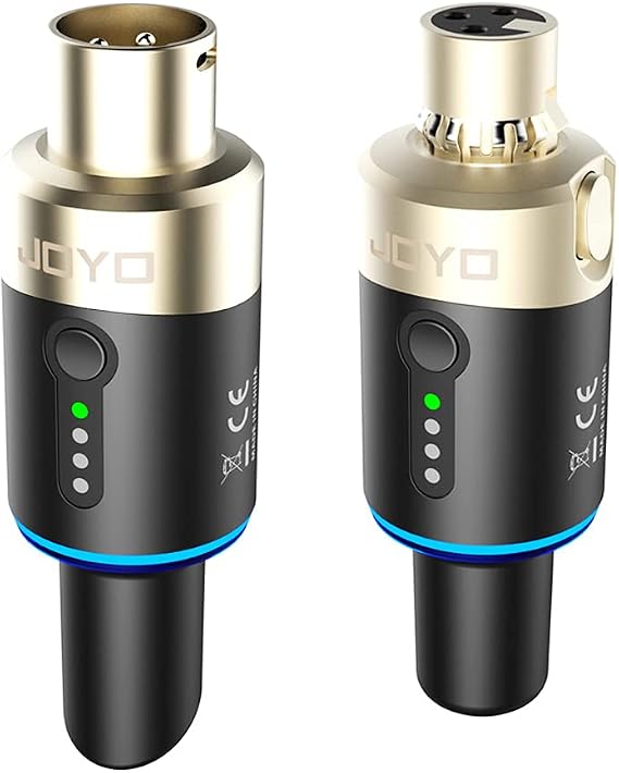 JOYO 5.8Ghz Wireless XLR Microphone Transmitter Receiver Plug-on Adapter 4 Channels Wireless Microphone System for Dynamic Microphones PA System, Audio Mixer,Live Sound, Church, Studio (MW-1)