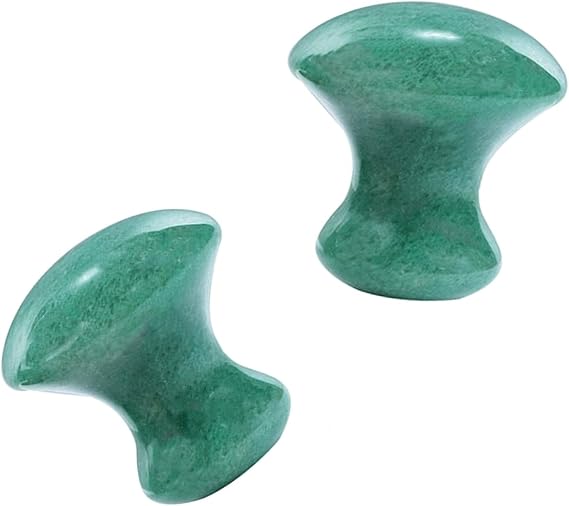 2pieces Natural Stone Gua Sha Scraping Massage Tool, Mushroom Shape Guasha Board for Face Neck Beauty Spa Relaxing Massage Stone (Green Aventurine)