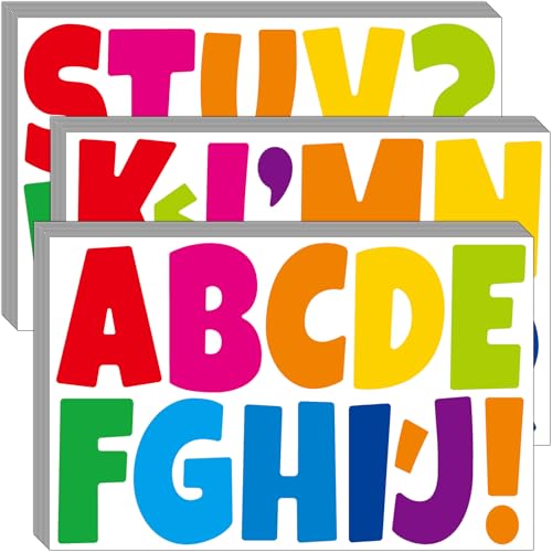 Bemeol Letter Stickers 432 Pieces 36 Sheets Bulletin Board Letters 3 Inch Classroom Alphabet Poster Board Letter for Bulletin Board Display School DecorColorful