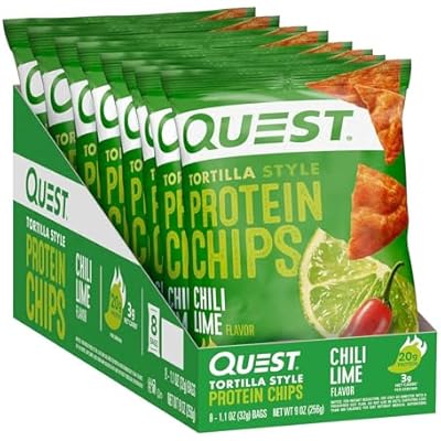 Quest Nutrition Tortilla Style Protein Chips, Chili Lime, Low Carb, Gluten Free, Baked, 1.1 Ounce Pack of 8