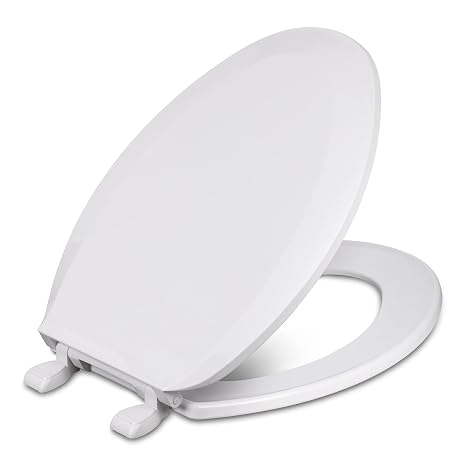 Centoco Elongated Toilet Seat, Standard, 1600-301, Crane White | Plastic, Closed Front with Cover, Made in the USA, (Cotton/Bright)