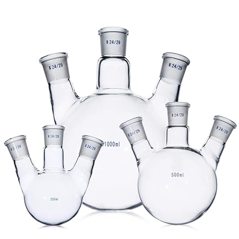Three Necks Round Bottom Flask Heavy Wall Borosilicate Glass Lab 3 Neck Round Bottom Boiling Flask Multi Neck Distillation Apparatus Organic Chemistry Lab Glassware (1000ML)