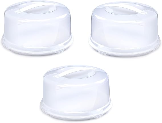 Airtight BPA-Free Reusable Cake Storage Box – Portable Cake Carrier with Handle & Lockable Lid | Food Storage Container for Cakes, Bakes & Desserts | Durable Plastic Multipack (Round Cake Box- 3Pack)