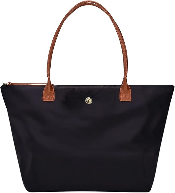 GM LIKKIE Shoulder Tote Bag for Women, Nylon Top-Handle Purse, Foldable Weekend Hobo Handbag (Black2)