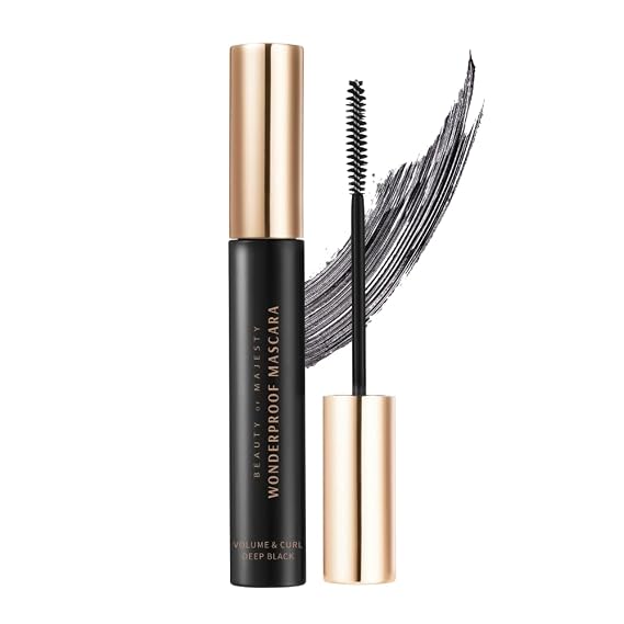 BOM COSMETICS Wonderproof Mascara Volume & Curl #01 Deep Black 0.28 oz salon-like curling power for lifted voluminous lashes, eyelash extension care, long lasting smudge and waterproof formula
