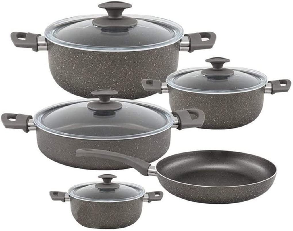 9 Piece Cookware Black Granite Cookware Pot Set Cookware Set Granite Pots Dark Grey Pot Set Black Cookware Set