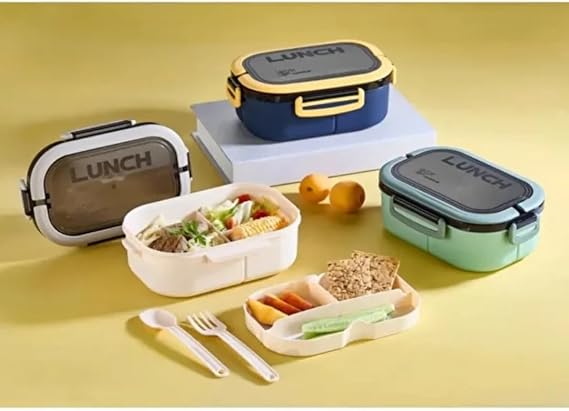 Jouis Nutrition Box 1200ml 2 Tiers 6 Compartment BPA-Free PP Plastic Lunch Bowl and Nutrition Bag - School Nutrition Including Lunch Box, FORK SPOON and KNIFE (White)