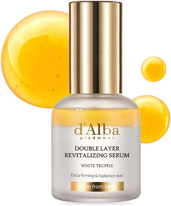 d'alba Piedmont Italian White Truffle Double Layer Revitalizing Serum, 100hr Hydration, Hyaluronic Acid and Centella Asiatica, Skin Firming and Tightening, Long-lasting Korean Skin Care