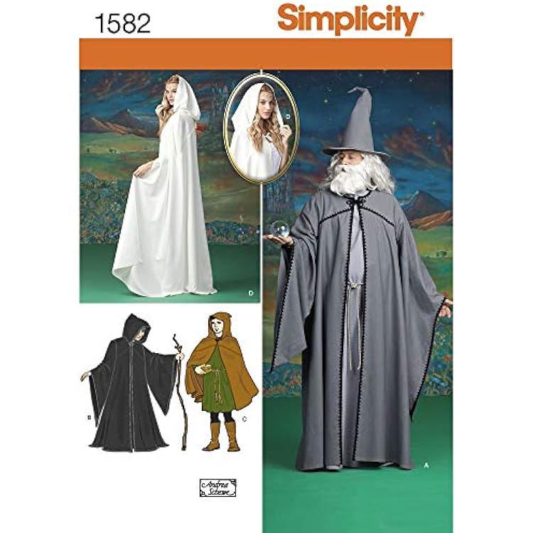 Simplicity 1582 Teens, Mens, and Womens Hooded Cape Costume Sewing Patterns, Sizes XS-XL