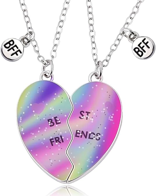 Matching Heart Best Friend Necklaces for 2 Purple Aurora BFF Necklaces for Two Cute Bestie Best Friends Gifts for Birthday Christmas Anniversary Connecting Splitting Puzzle Pendant Friendship Necklace