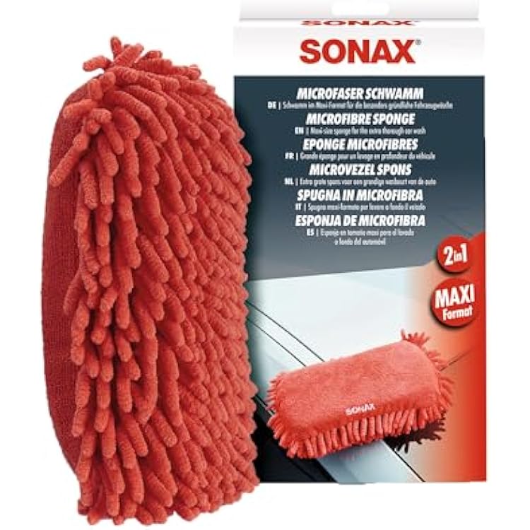 SONAX Microfiber Wash Sponge Scratch-Free Car Wash Sponge, Ultra-Soft Microfiber, High Suds Absorption, Safe for Paint & Clear Coat