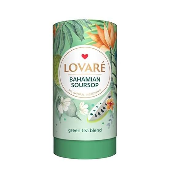 LOVARE Bahamian Soursop Loose Leaf Tea 80 g Premium green tea blend with Pieces & Marigold Petals Ukrainian Brand Authentic Gift Tube with 15 Paper Filters Easy to Brew tea Blend (Bahamian Soursop)