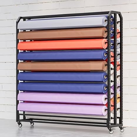 Fabric Roll Storage Rack,Commercial, Boutique Display Textile Fabric Roll Storage Rack With Adjustable Hanging Rod & Brakeable Wheels, Heavy Duty Steel Organizer Holder f(27 Rods-Wide-145cm)