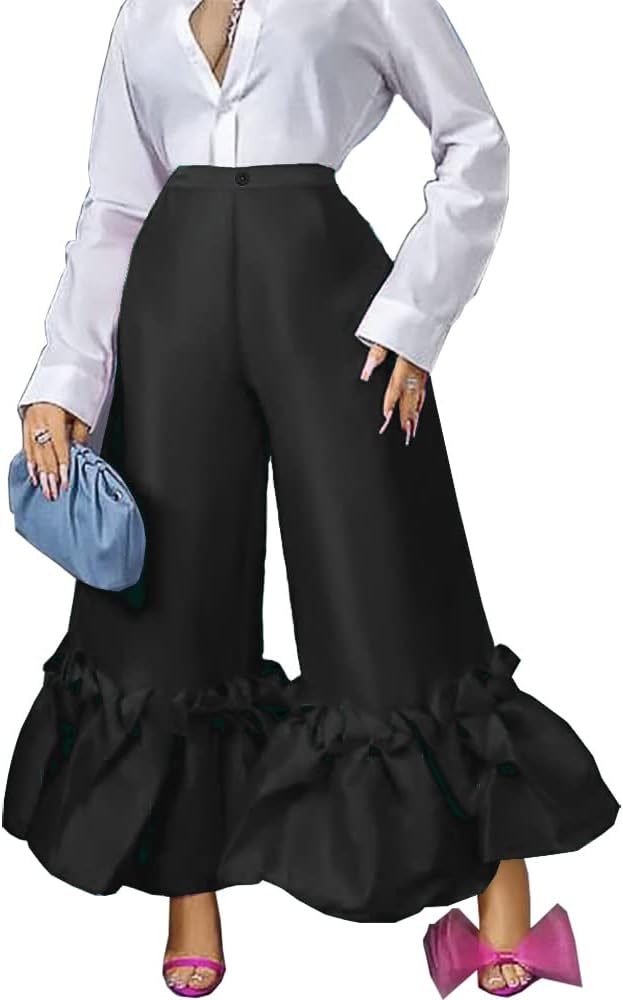 AOMEI Womens Shiny High Waist Flare Pants Wide Leg Bell Bottoms Trousers