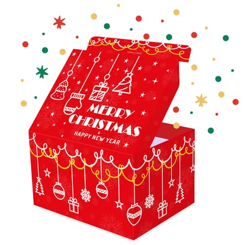 FETTIPOP Merry Christmas Exploding Confetti Gift Box, Funny Pop Up Surprise, Unique Prank Gift Wrapping Idea for Money, Cash or Gift Cards - 7.1 x 5.5 x 4.3 in