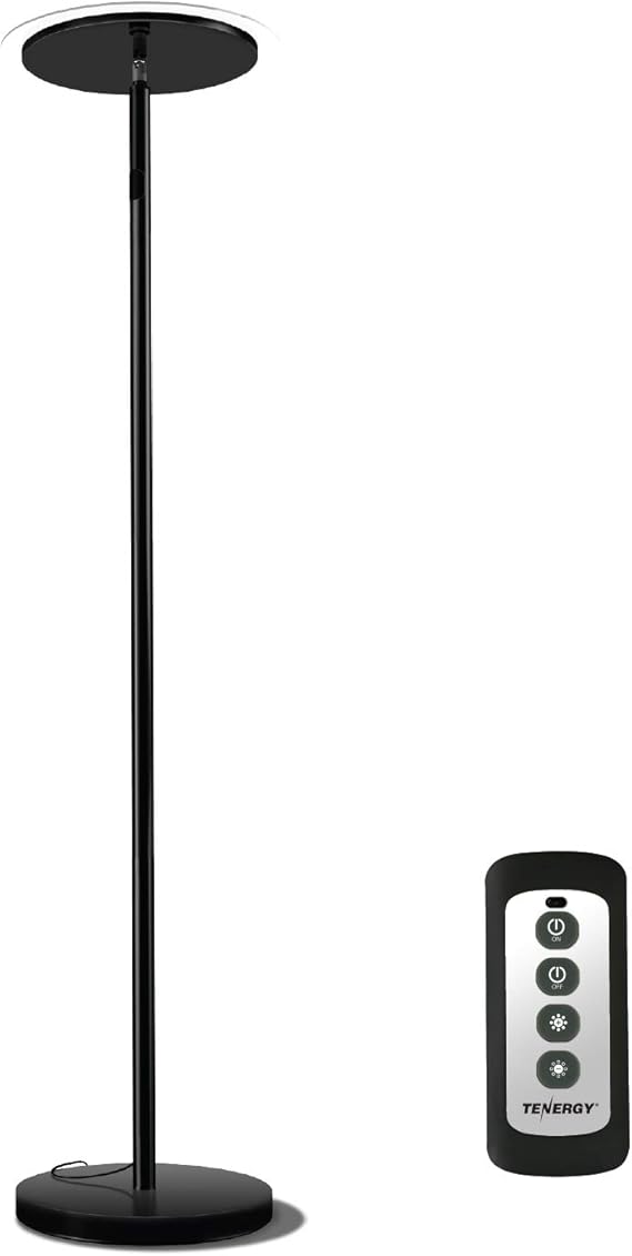 Tenergy Modern Torchiere Floor Lamp, 3000L LED, 30W, Remote Control, Touch Dimmer, 90 Adjustable, Warm White