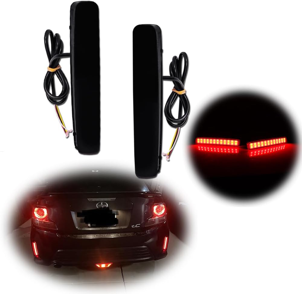 Smoked Lens 48-SMD LED Bumper Reflector Lights For 2014 2015 2016 Toyota Scion tC, Function as Tail, Brake & Rear Fog Lamps